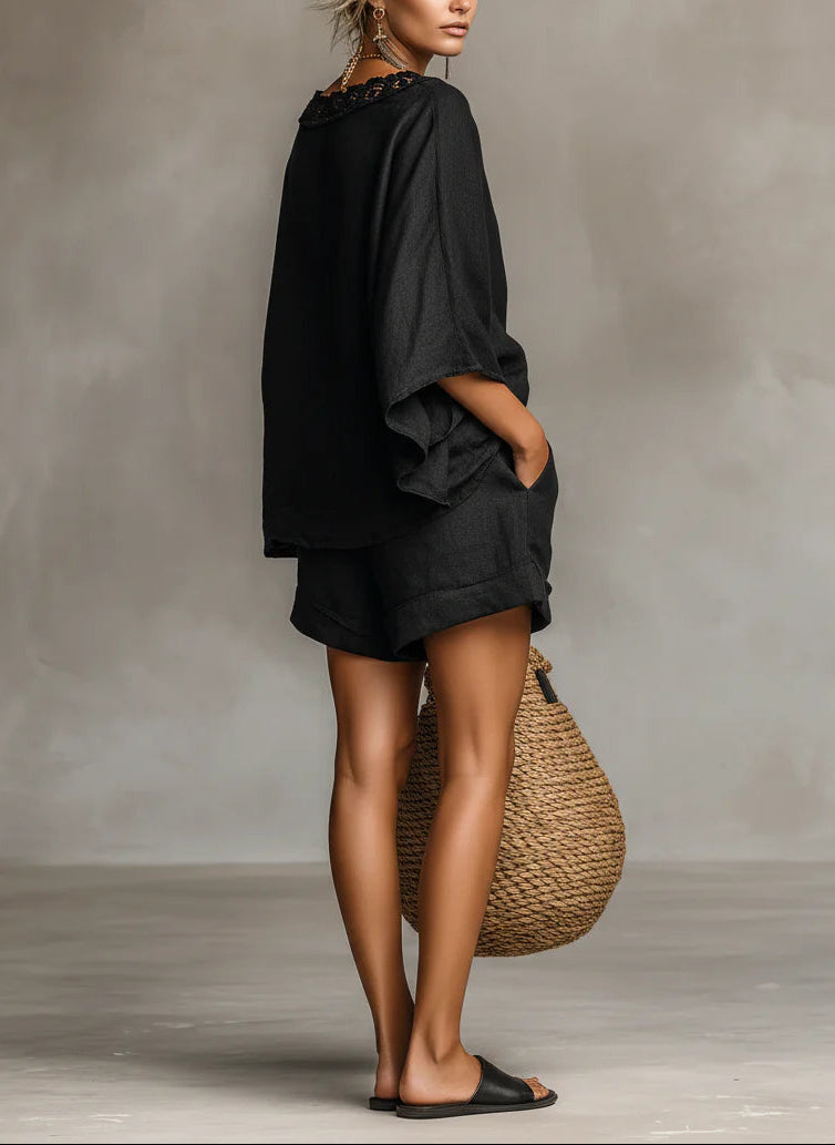 Luna Lace Boat Neck Blouse and Shorts Set