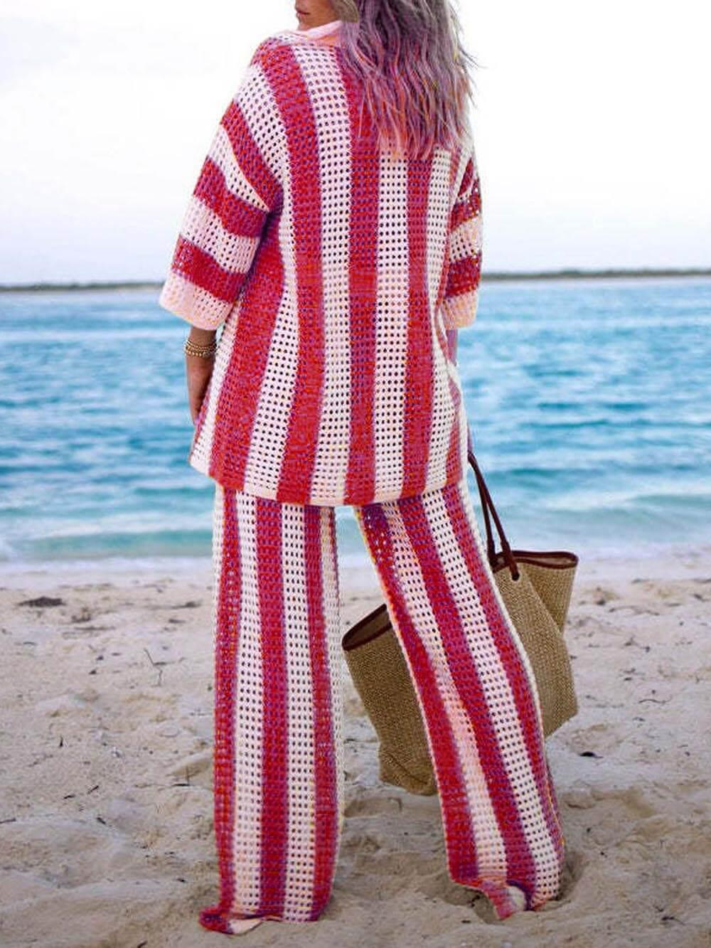 Elara Striped Shirt and Wide Leg Pants Set