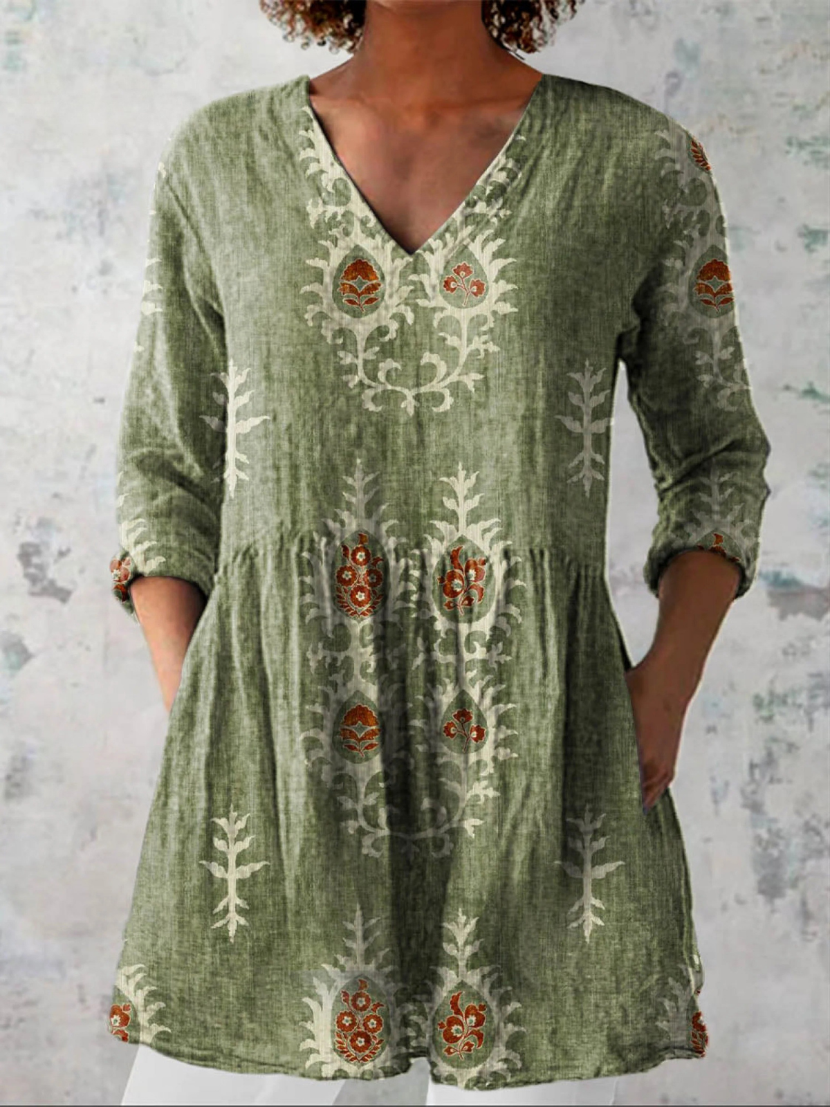 Elise Long Blouse with V-Neck
