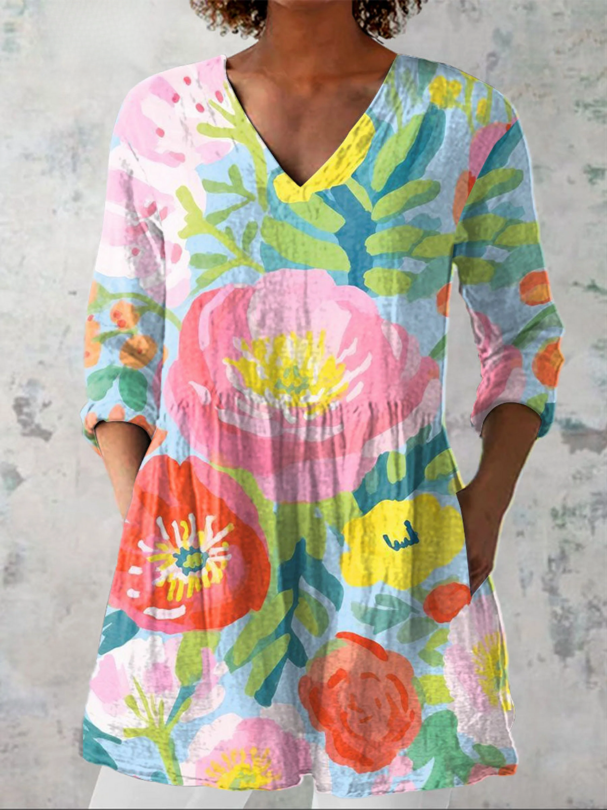 Helene Long Blouse with V-Neck