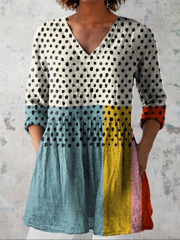 Lillian Geometric Dot V-Neck Shirt