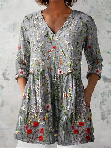 Ava Heritage Floral V-Neck Shirt