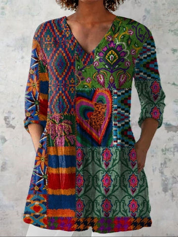 Mia Boho Floral V-Neck Shirt