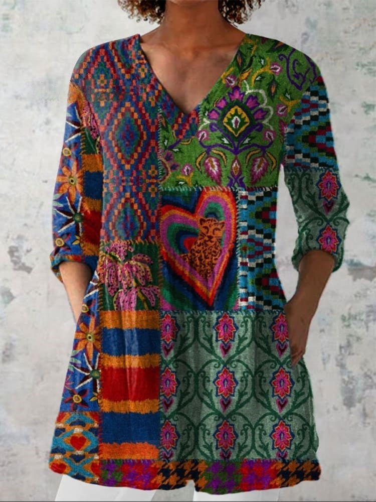 Mia Boho Floral V-Neck Shirt