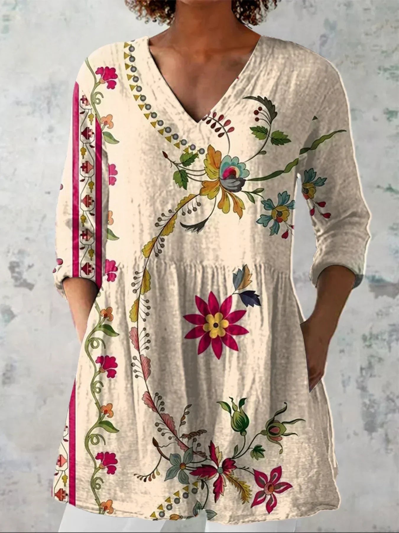Natalie Bohemian Floral V-Neck Shirt
