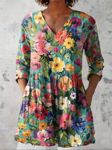 Nora Long Blouse with V-Neck