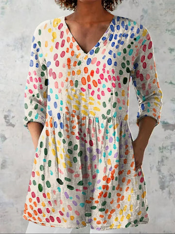 Hannah Watercolour Polka Dot V-Neck Shirt