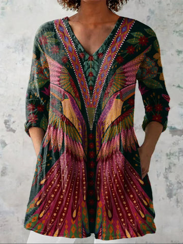 Ruby Tropical Bird V-Neck Shirt