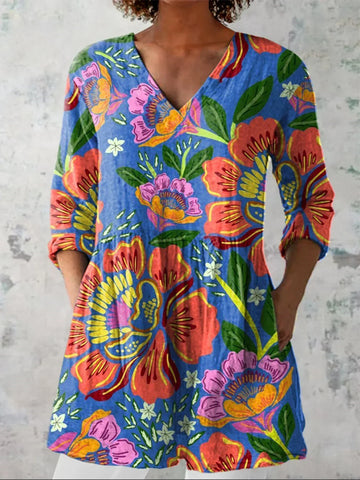 Abigail Tropical Floral V-Neck Shirt