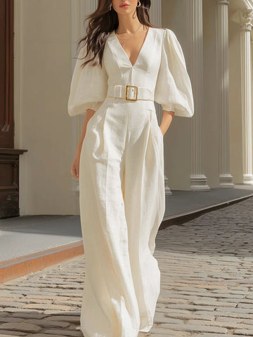 Sydney V-neck Lantern Sleeve Jumpsuit