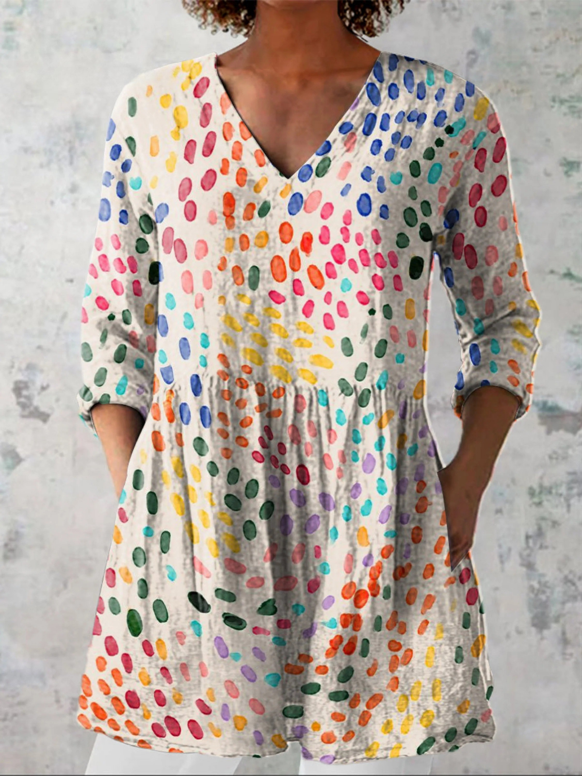 Pauline Long Blouse with V-Neck