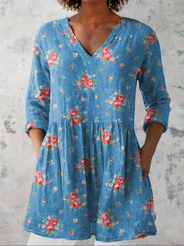 Melanie Long Blouse with V-Neck
