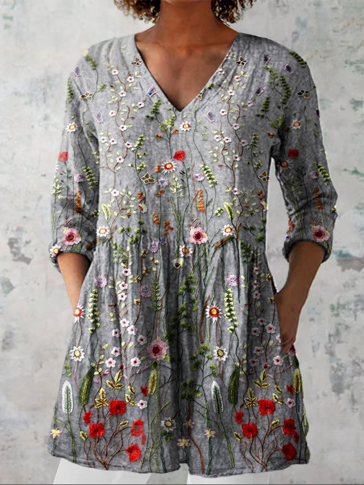 Amelie Long Blouse with V-Neck