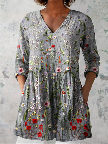 Amelie Long Blouse with V-Neck