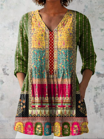 Emilie Long Blouse with V-Neck