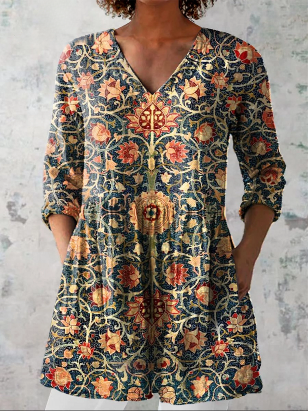 Celine Long Blouse with V-Neck