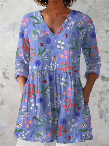 Aline Long Blouse with V-Neck