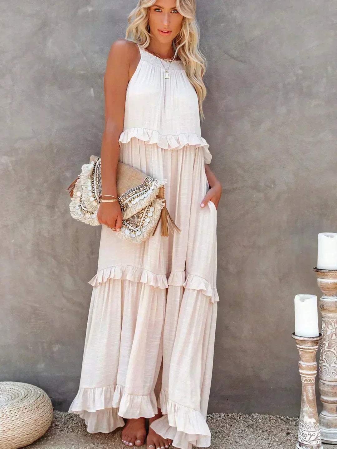 Dylilah | Neck Ruffle Trim Dress