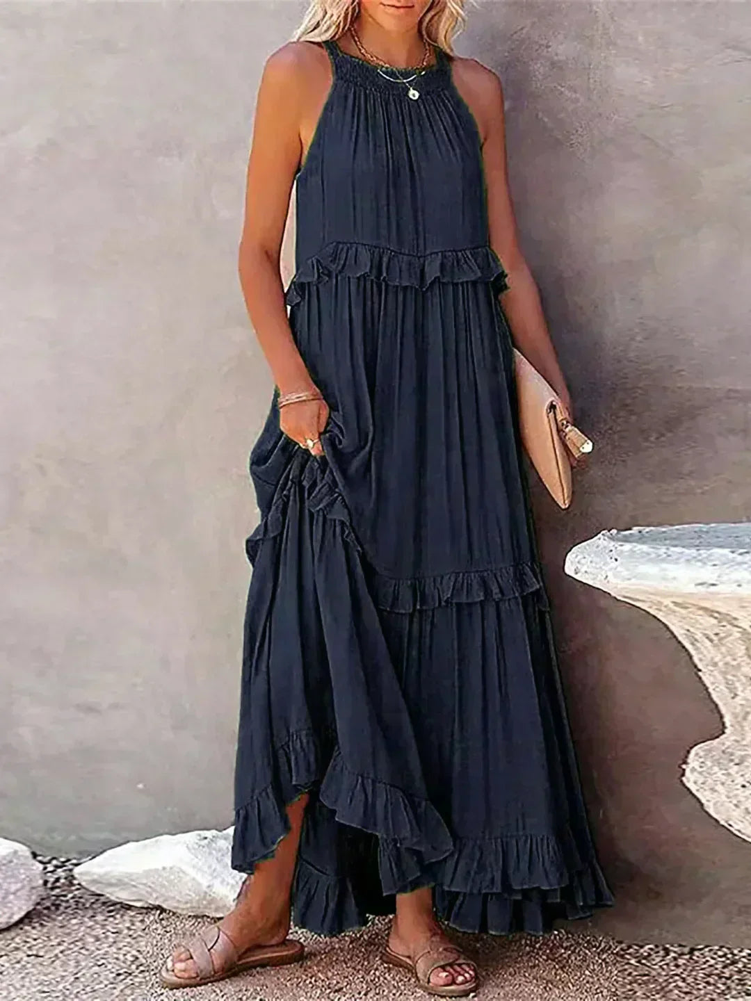 Dylilah | Neck Ruffle Trim Dress