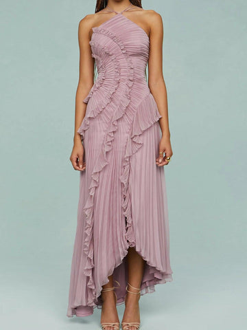 Ruth | Pleated Suspender Long Dress With Slits Dress