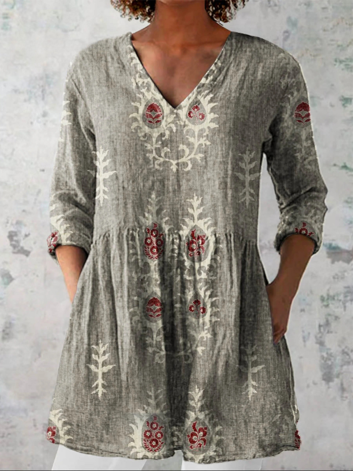 Elise Long Blouse with V-Neck