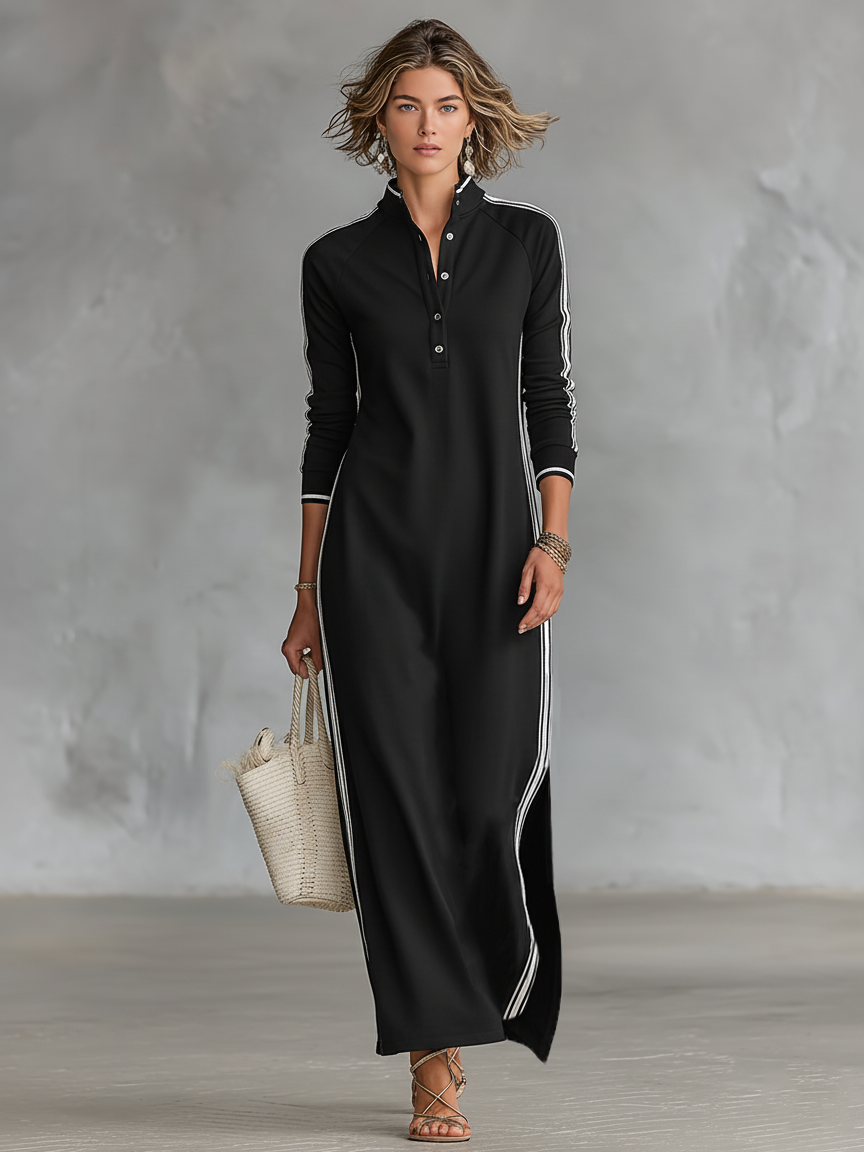 Emma | Dress with Button-Down Collar and White Trim