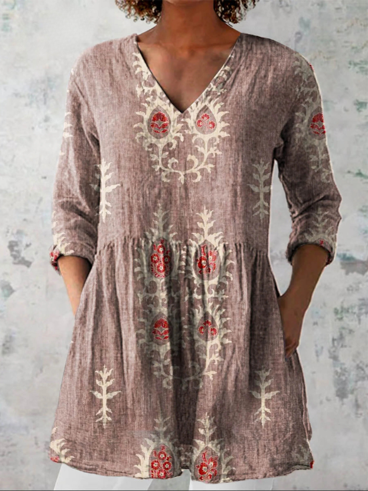 Elise Long Blouse with V-Neck