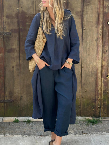 Jenna V-neck Top and Wide-leg Pants Set