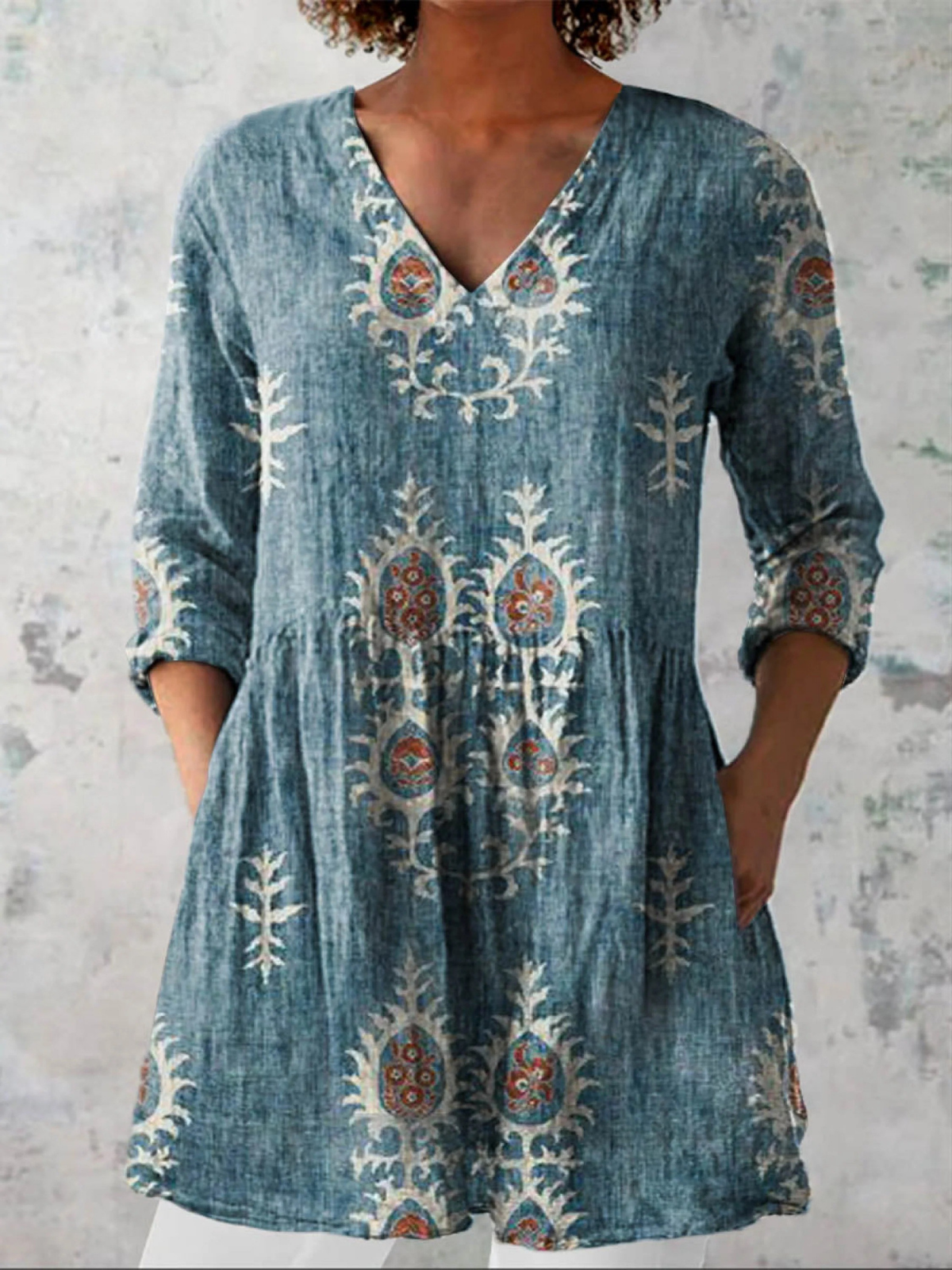 Elise Long Blouse with V-Neck