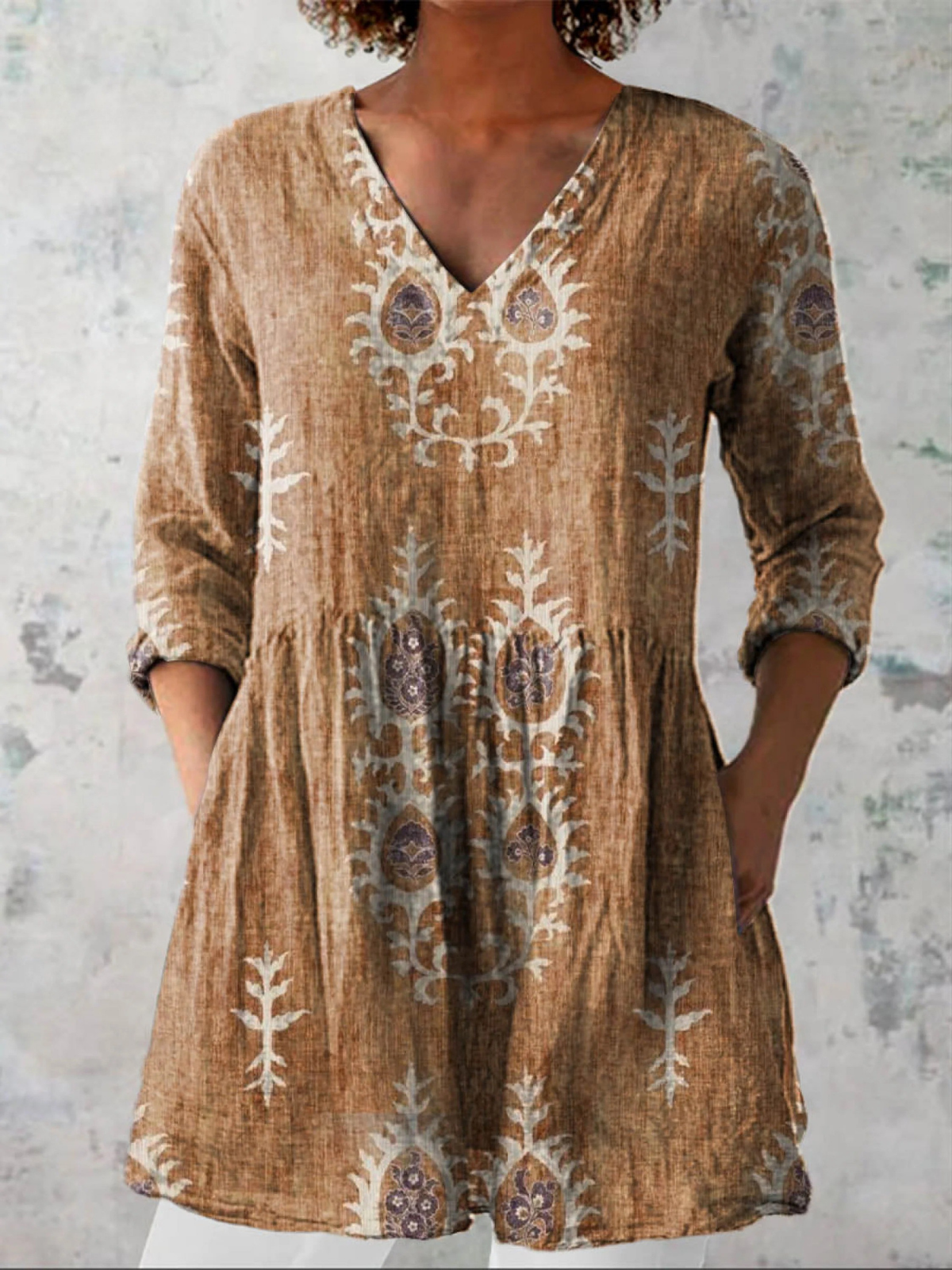 Elise Long Blouse with V-Neck