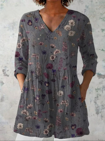 Emma Floral Art Print V-Neck Shirt