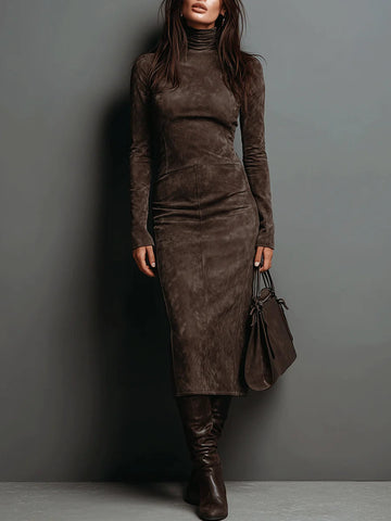 Robine | Long Sleeve Suede Midi Dress