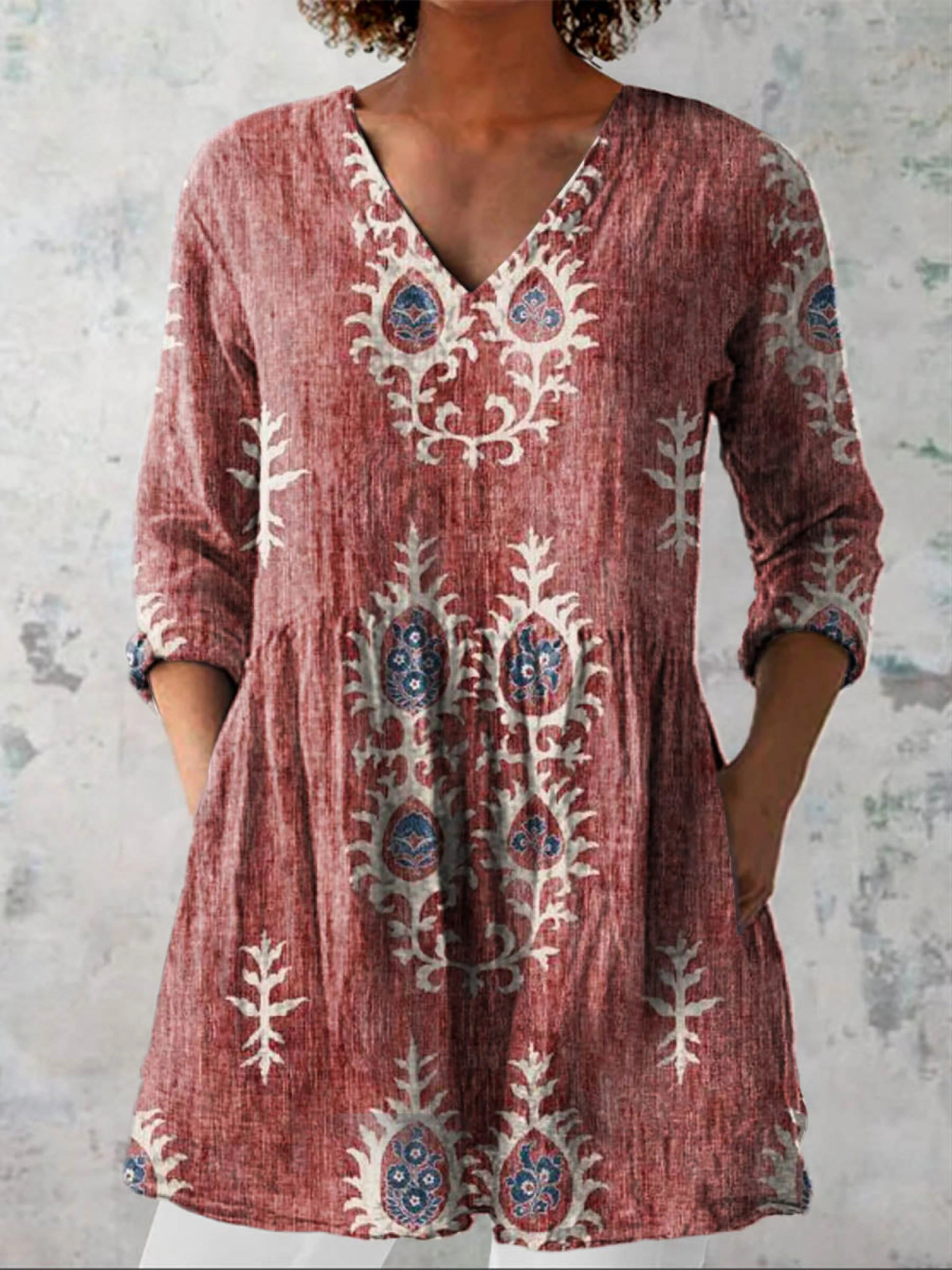 Elise Long Blouse with V-Neck
