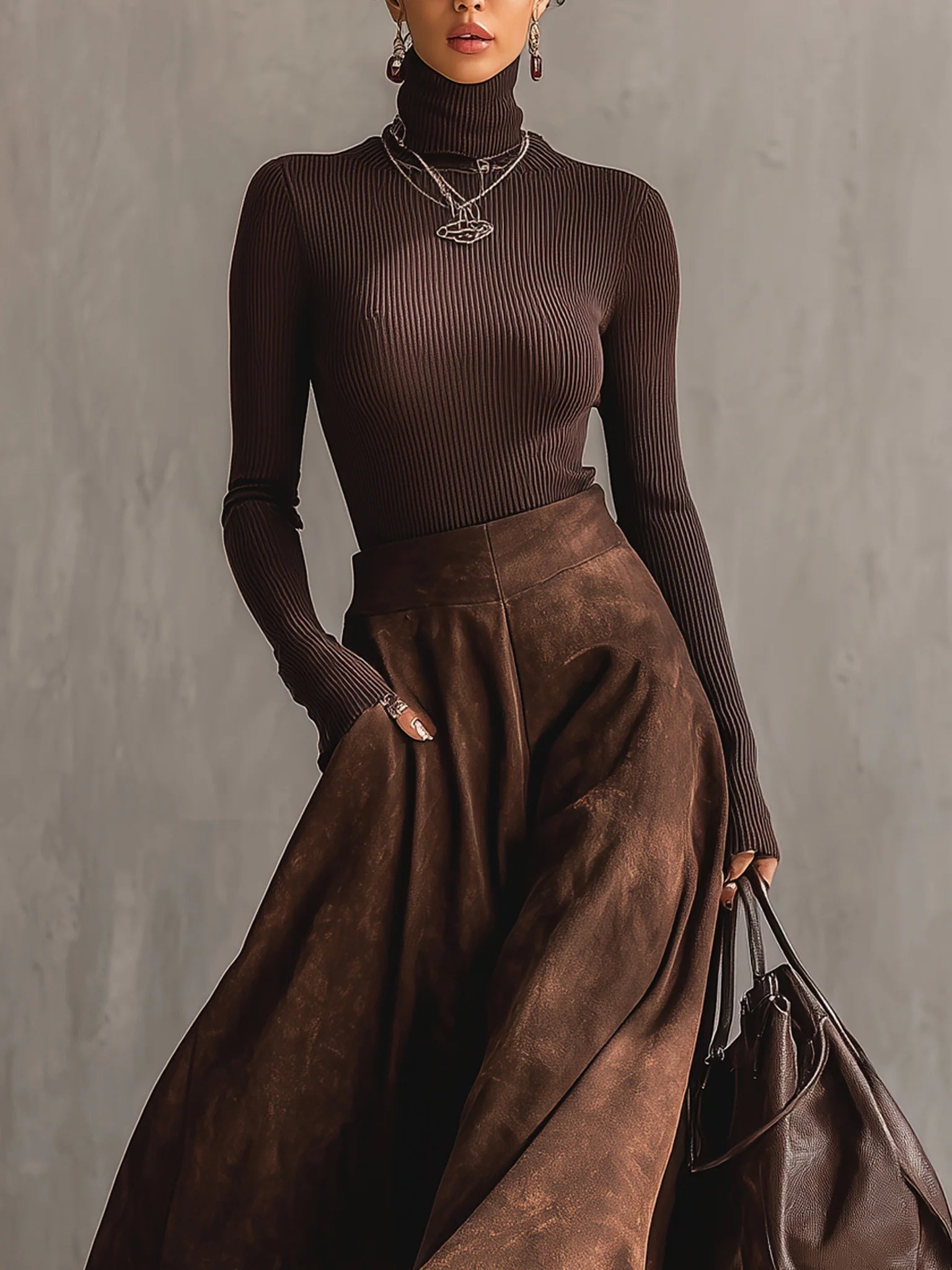 Brooklyn Distressed Suede Midi Skirt Set