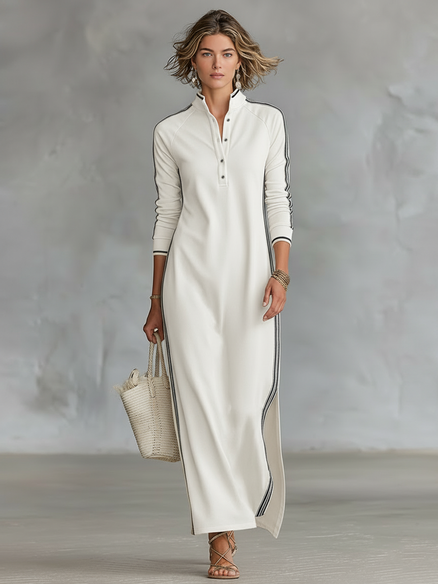 Emma | Dress with Button-Down Collar and White Trim