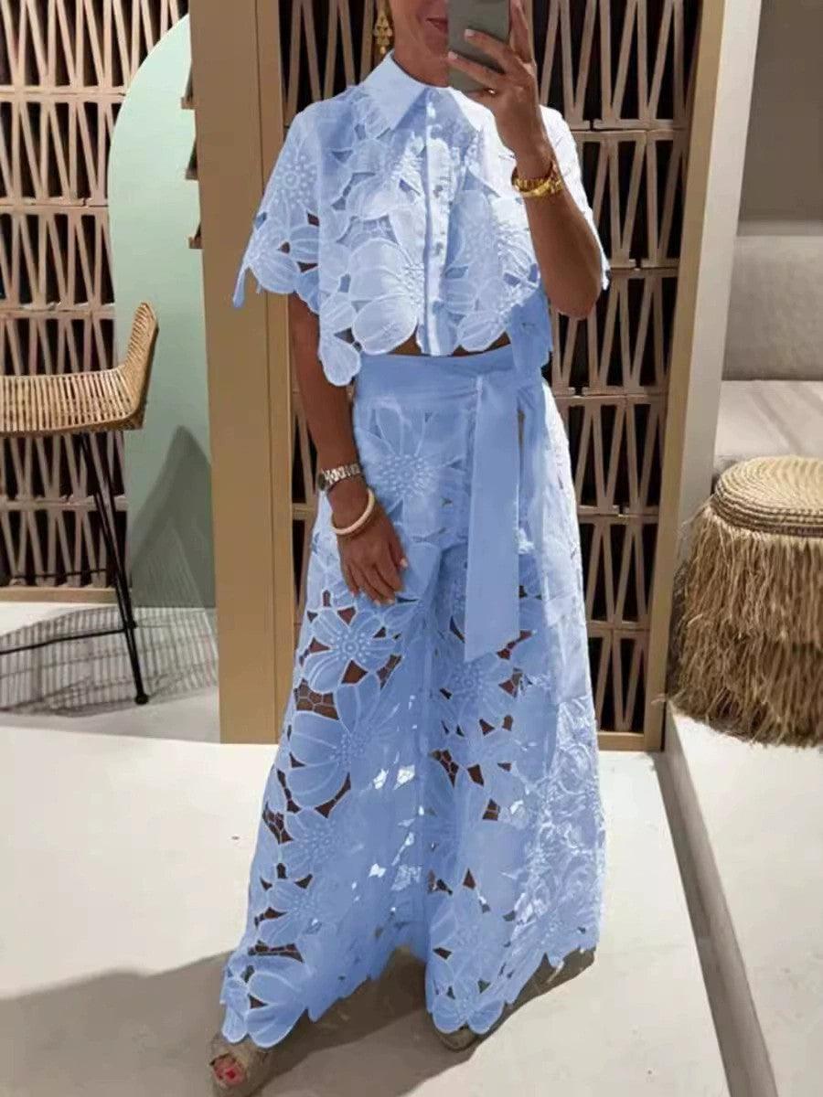 Natasha Floral Embroidery Hollow Suit