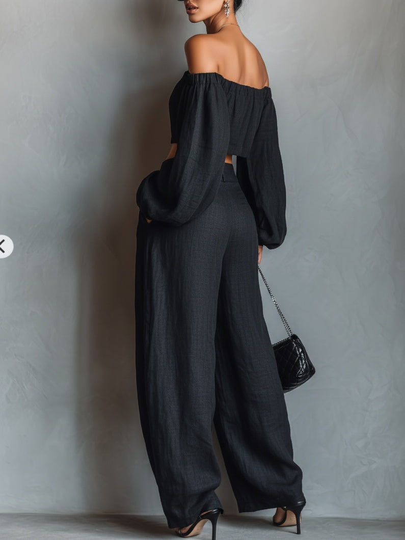 Faith Off-the-Shoulder Top and Wide-Leg Pants Set