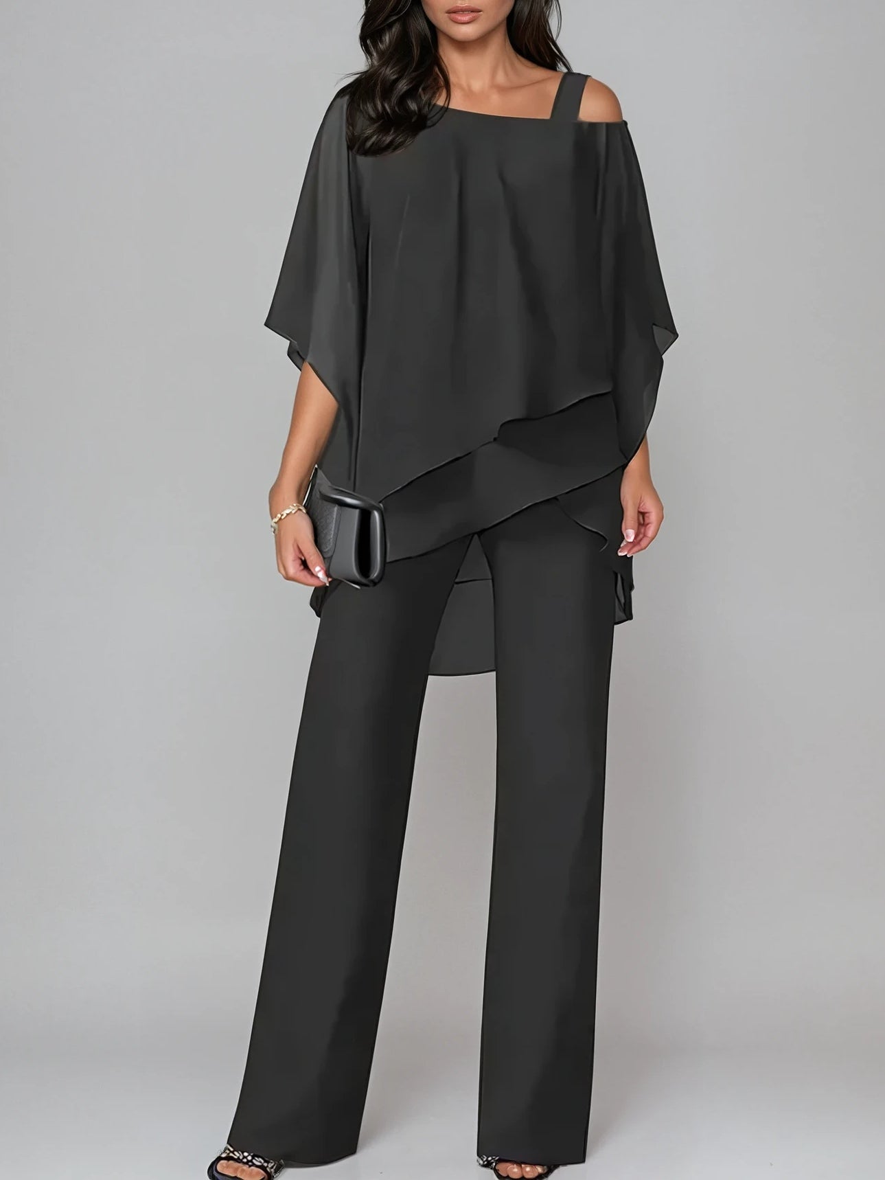 Nami Off-the-Shoulder Chiffon Suit