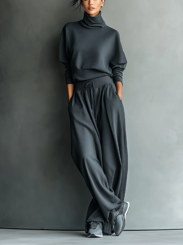 Jessie | Knit Set with High Neck and Wide Leg Pants