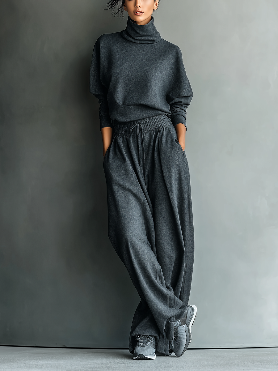 Jessie | Knit Set with High Neck and Wide Leg Pants