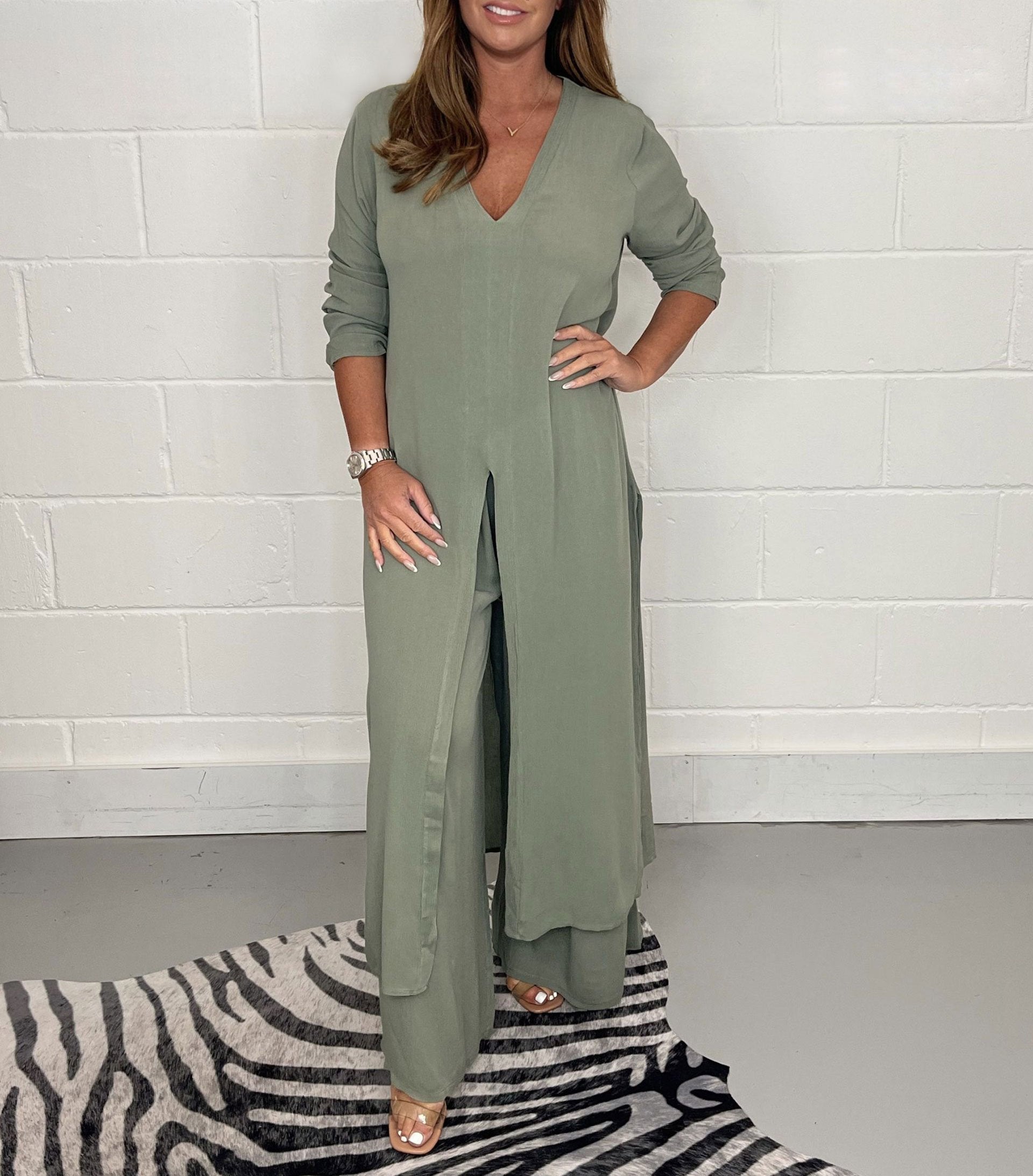 Lany Casual Long Top and Matching Pants Set