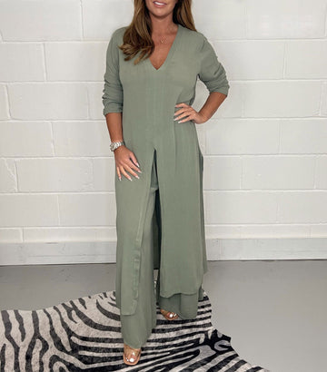 Lany Casual Long Top and Matching Pants Set