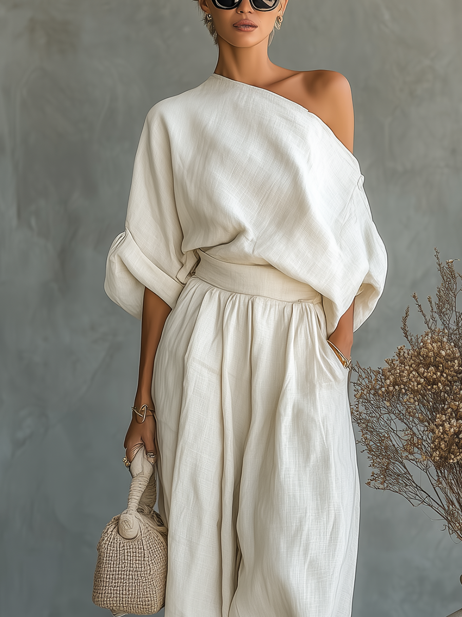 Lilly | Set with Off-Shoulder Top and Tapered Pants