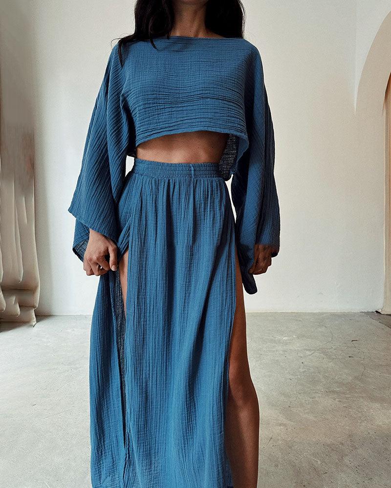Ivy Slit Cotton and Linen Two-Piece Set
