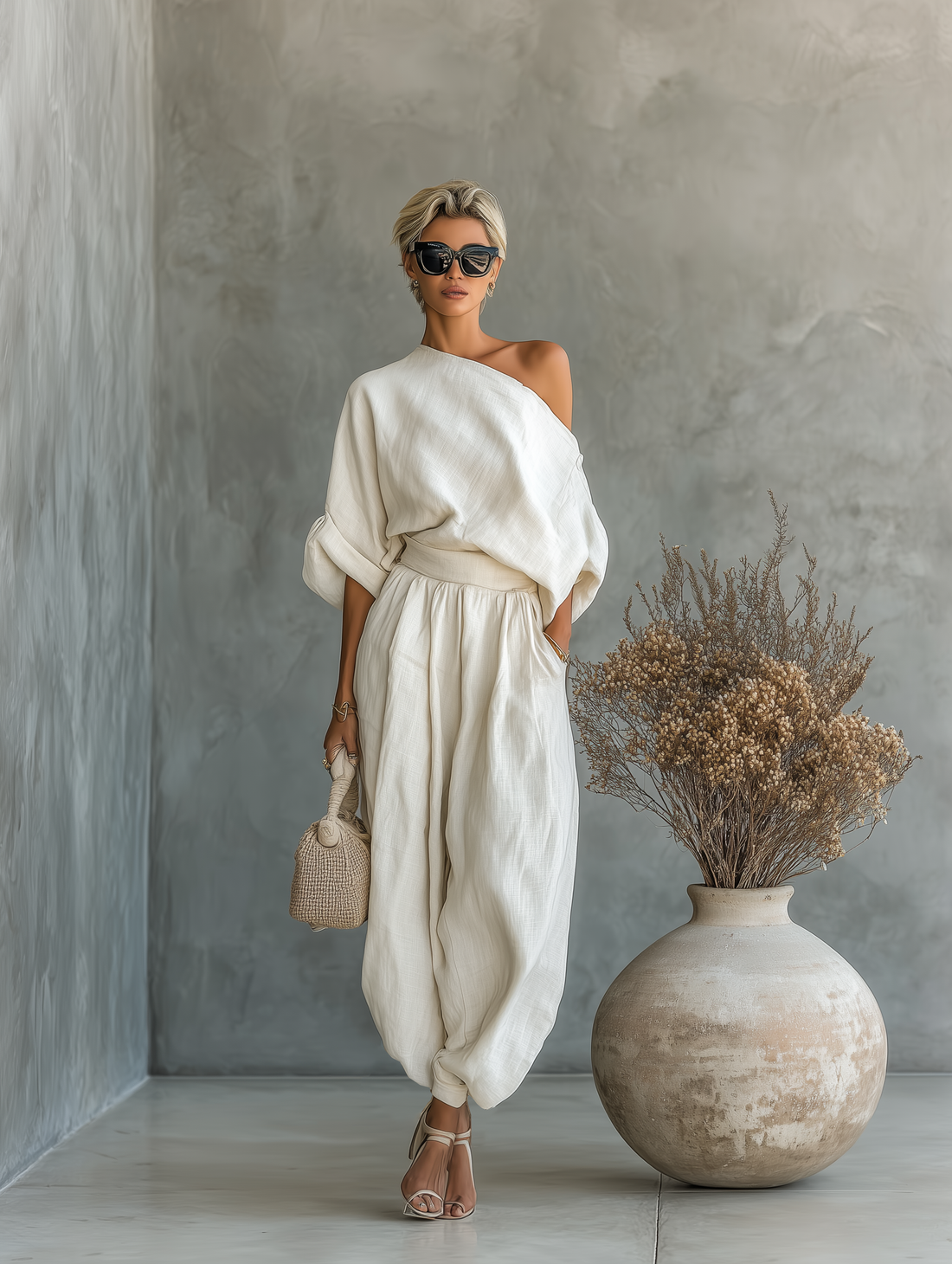 Lilly | Set with Off-Shoulder Top and Tapered Pants