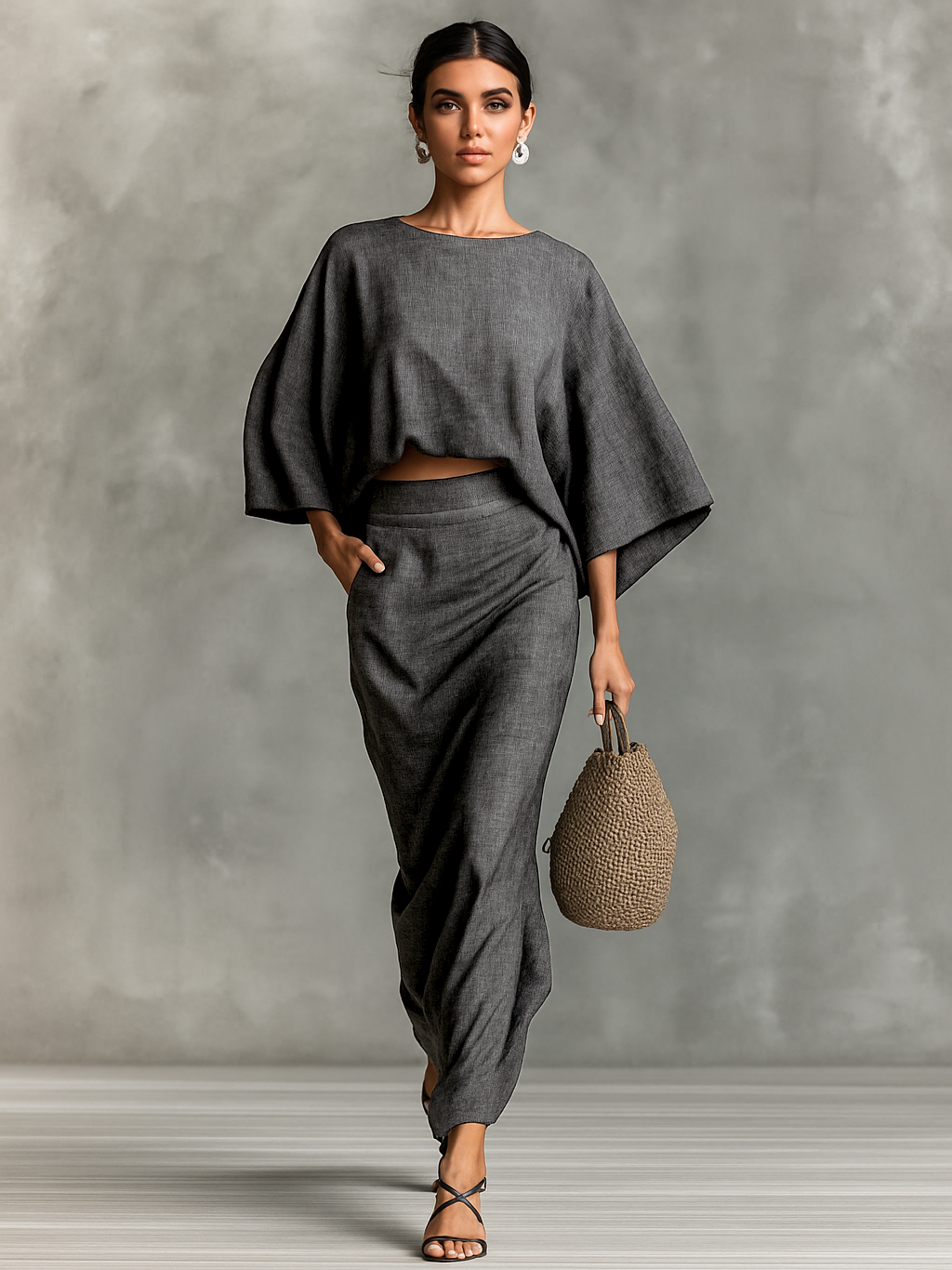 Hailey | Two-piece set with long skirt and batwing sleeves