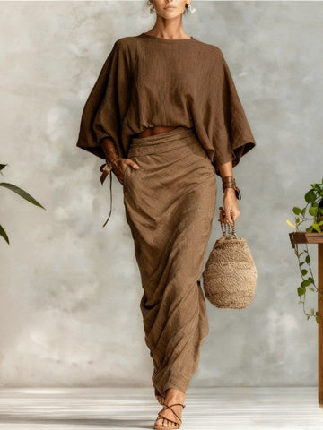 Ashley Batwing Sleeve Top and Long Skirt Set